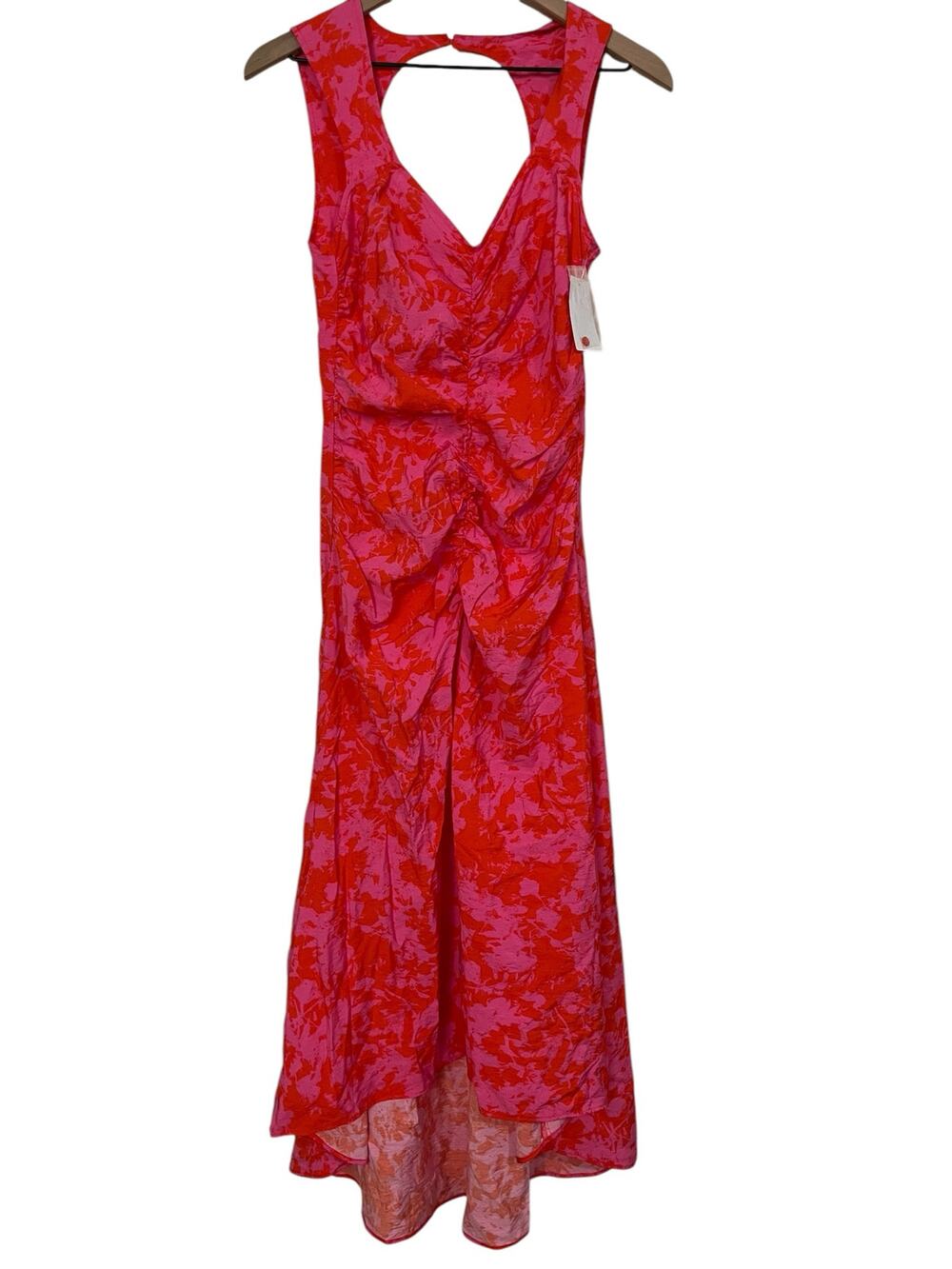 Chelsea28 Womens Ruched High Low Orange Pink Floral Midi Dress Size XS